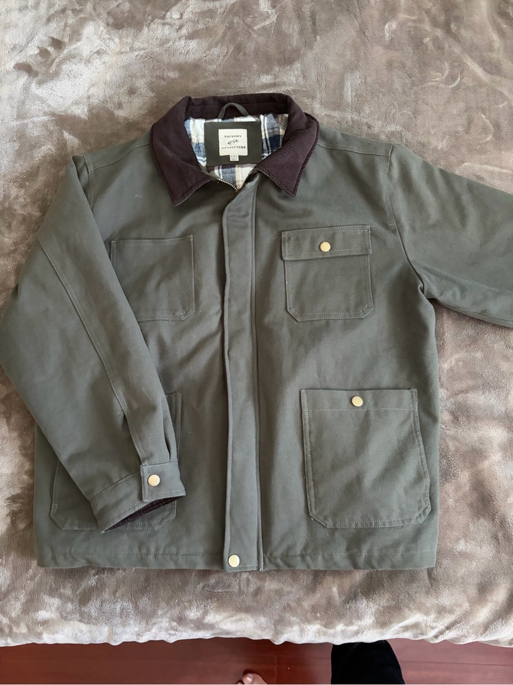 Men's Olive Work Jacket with Contrast Collar